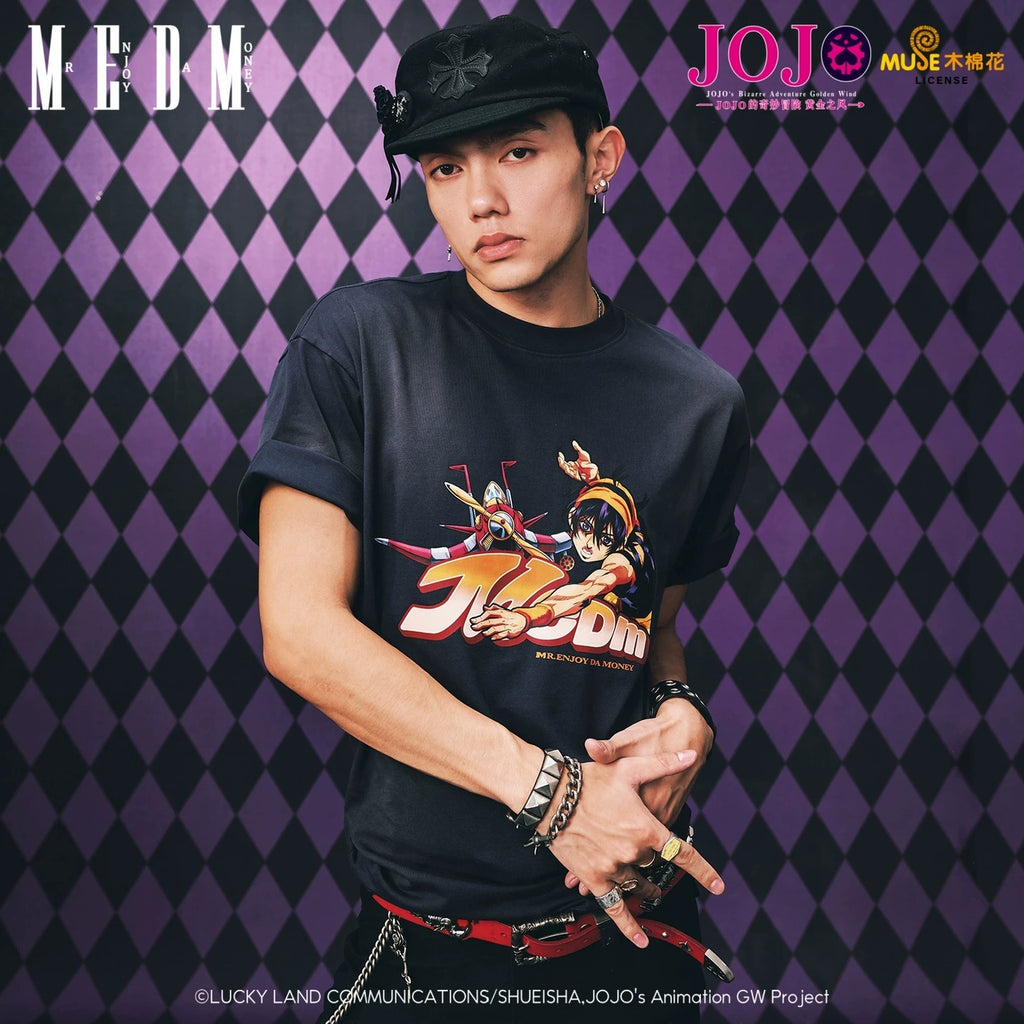 MEDMxJOJO's Bizarre Adventure Collaboration - Basic Anime Printed Casual Short Sleeve Washed Outdated T-shirt for Men