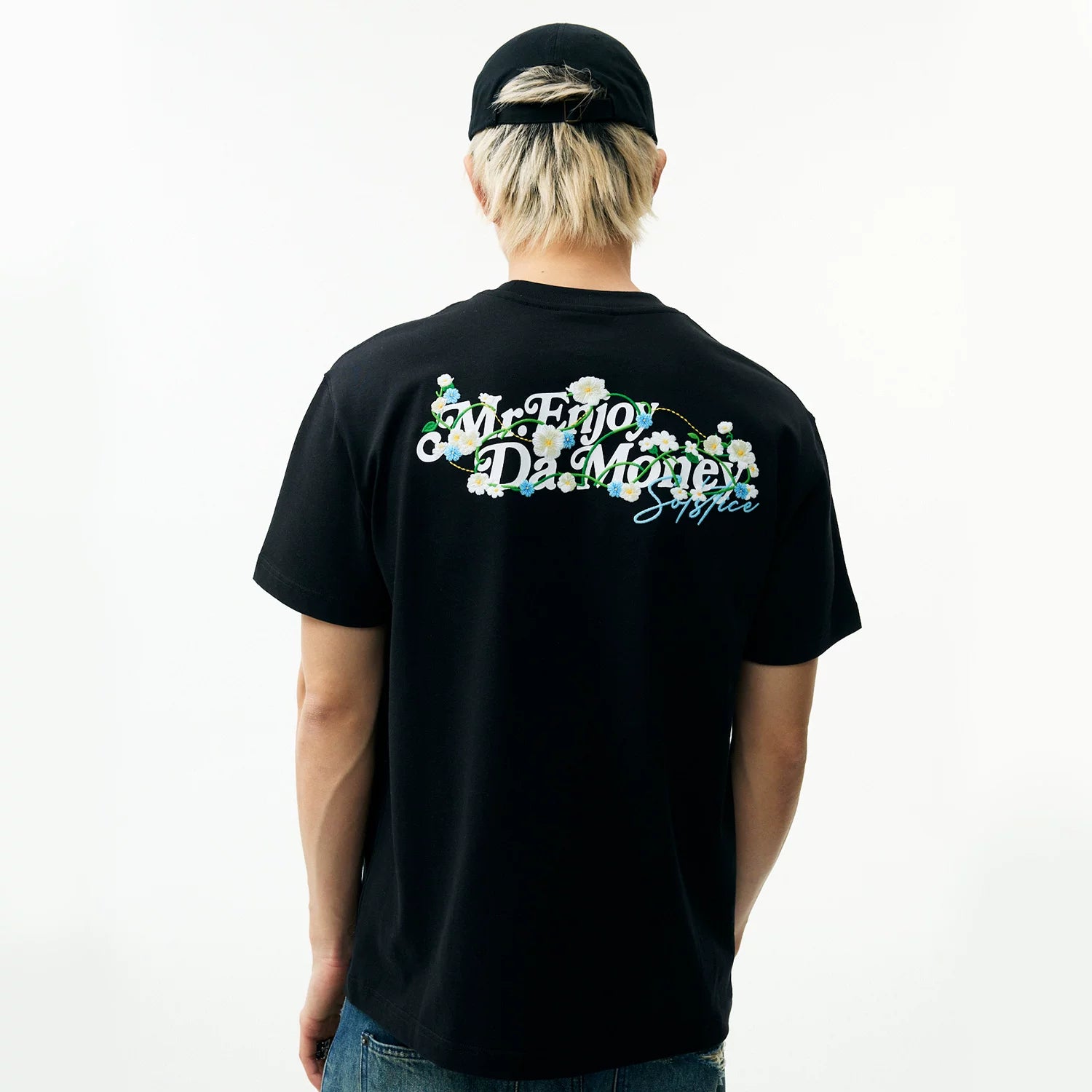 MEDM Light Embroidered Flower Casual Round Neck T-shirt American Street Versatile Letter Printed Loose Couple Short Sleeve