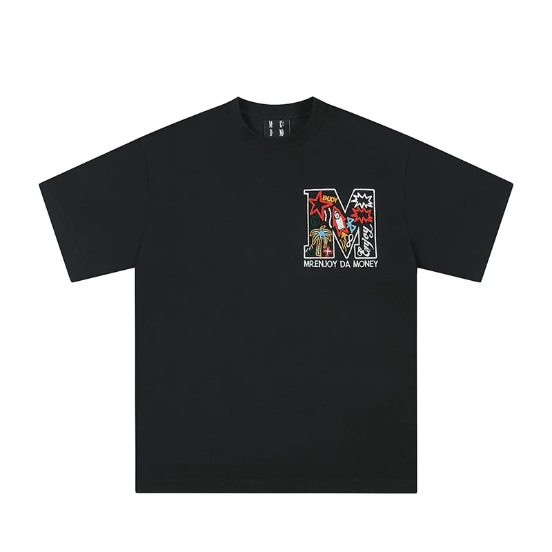 Zhang Xingte's MEDM Coconut Tree Star Toothbrush Embroidered with M Logo Summer Short sleeved T-shirt for Men and Women Loose Trendy Half Sleeve