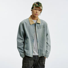 MEDM minimalist denim patchwork corduroy casual jacket for autumn and winter, washed and worn blue men's and women's collar jacket