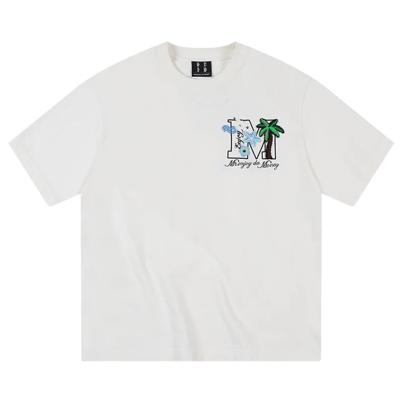 MEDM26SS Summer Palm Tree Summer T-shirt for Men, Pure Cotton Short Sleeve for Women, Design Sense, Niche American T-shirt Trend