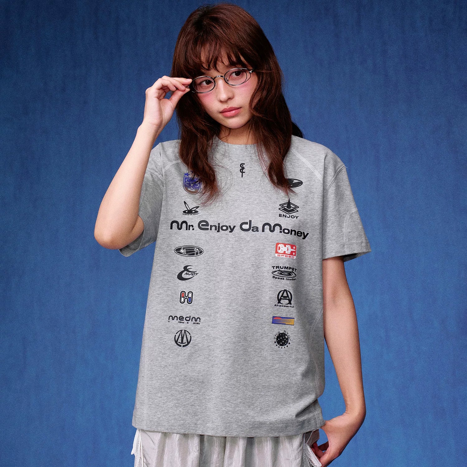 MEDM brand logo layout, stitching, personality, sports and leisure, round neck short sleeved, American trend, raglan sleeve T-shirt, summer
