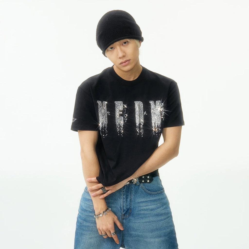 MEDM chest letter bead phantom casual round neck T-shirt trendy street style unisex loose short sleeved summer