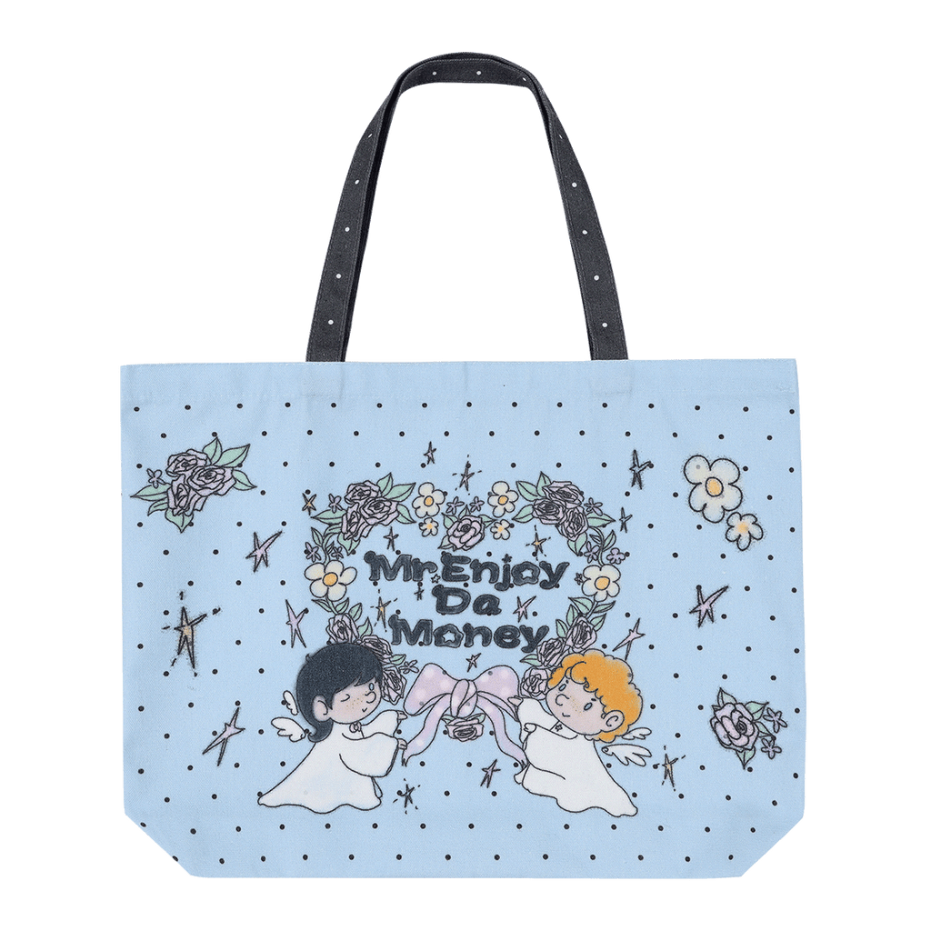 MEDM flower wreath, little angel digital printing, wear-resistant and casual large capacity canvas bag, personalized and cute style handbag