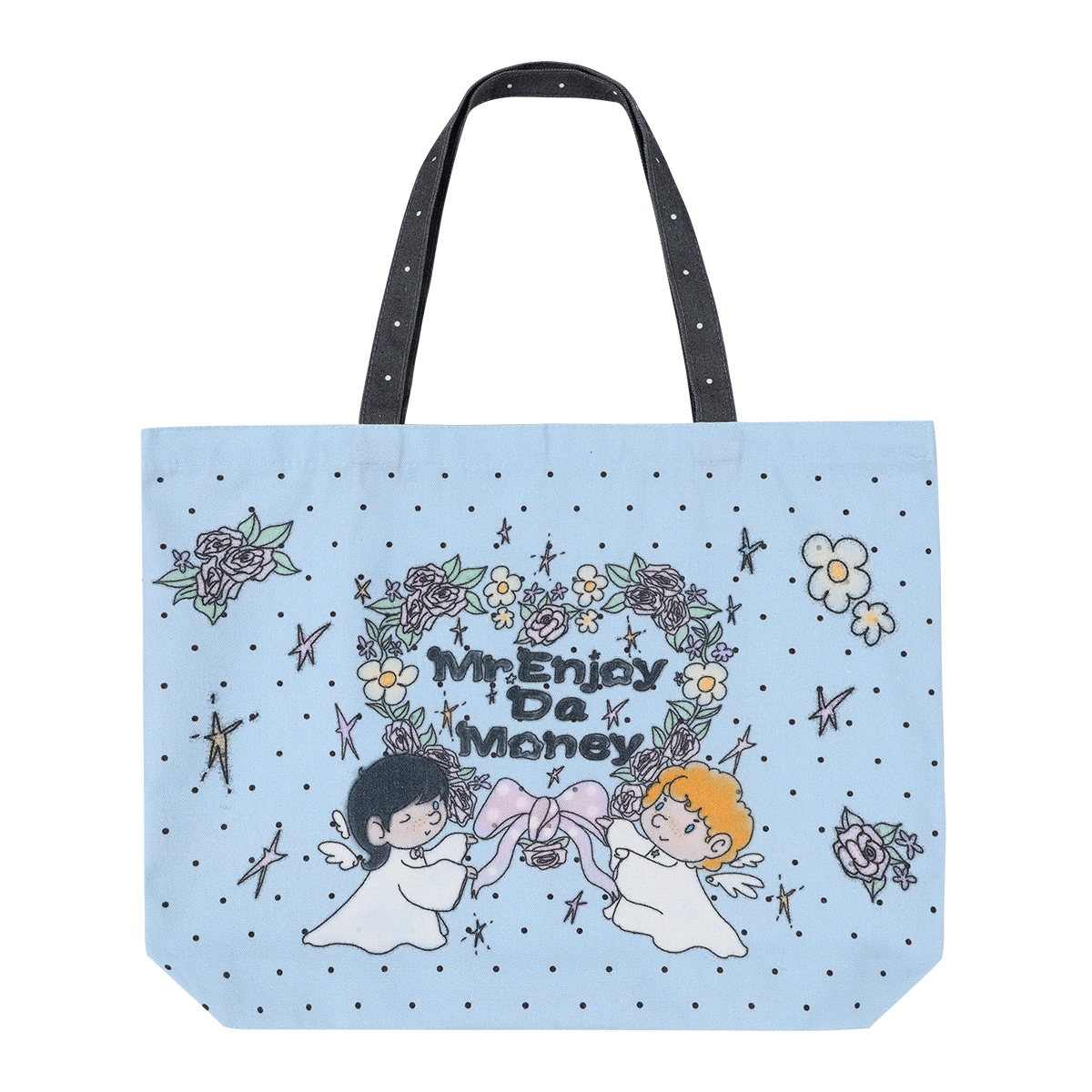 MEDM flower wreath, little angel digital printing, wear-resistant and casual large capacity canvas bag, personalized and cute style handbag