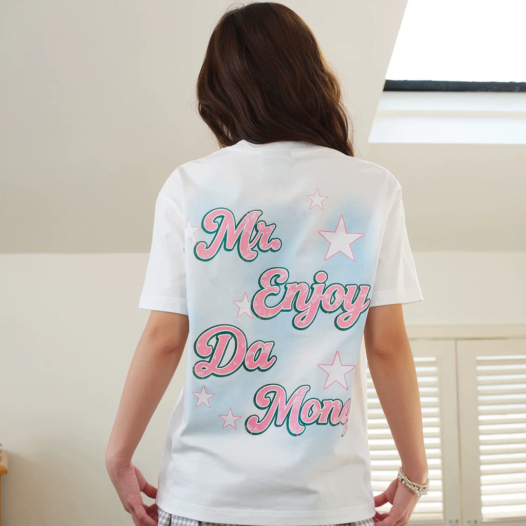 MEDM blend star font layout printing casual round neck short sleeved trendy heavyweight pure cotton loose couple T-shirt
