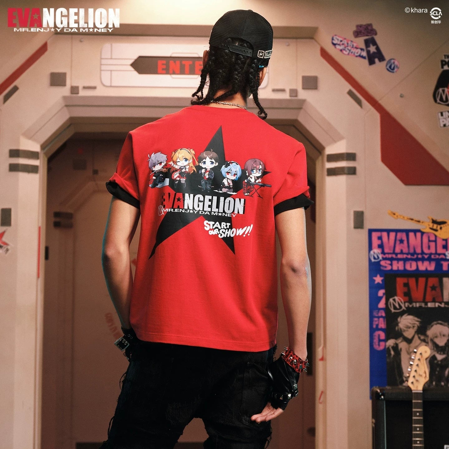 MEDMxEVA NEVER END series Q-version group image pentagram print casual short sleeved trendy round neck T-shirt for summer