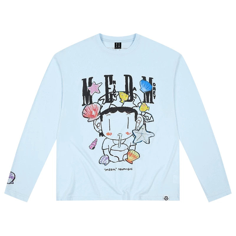 MEDM x NEWMASUS Summer Sea Breeze Round Neck Casual Long Sleeve T-shirt Trendy Brand Loose Couple Top Spring and Autumn