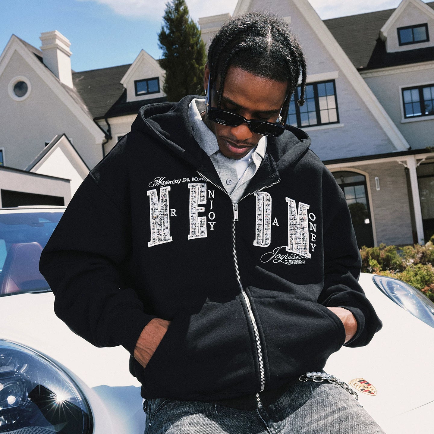 MEDM 26 New Pearl Letter Casual Zipper Hoodie Spring and Autumn American Plush Couple Hoodie Hoodie Sweatshirt