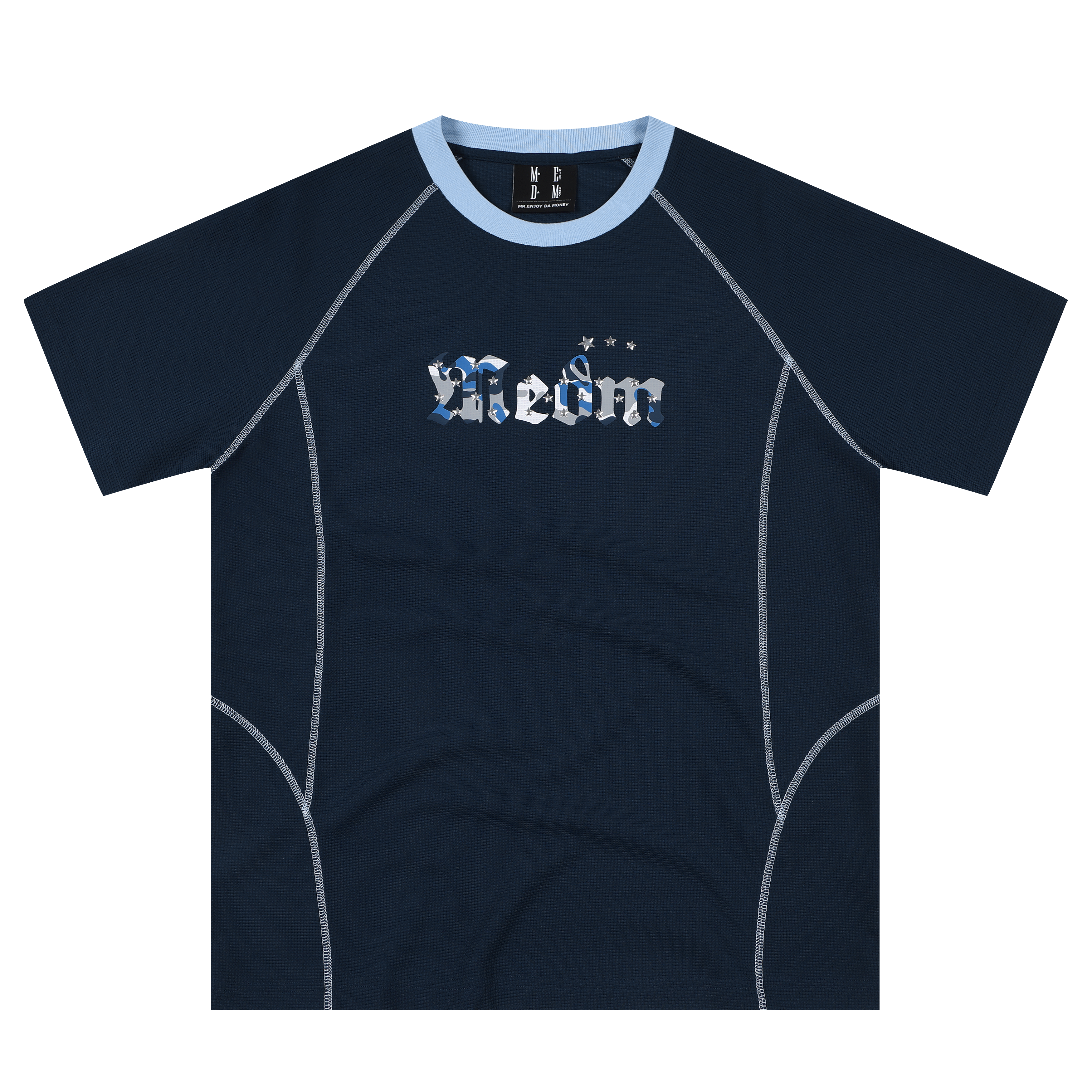 MEDM contrasting color reverse car curve starry sky casual short sleeved high street letter printed functional style loose T-shirt for men