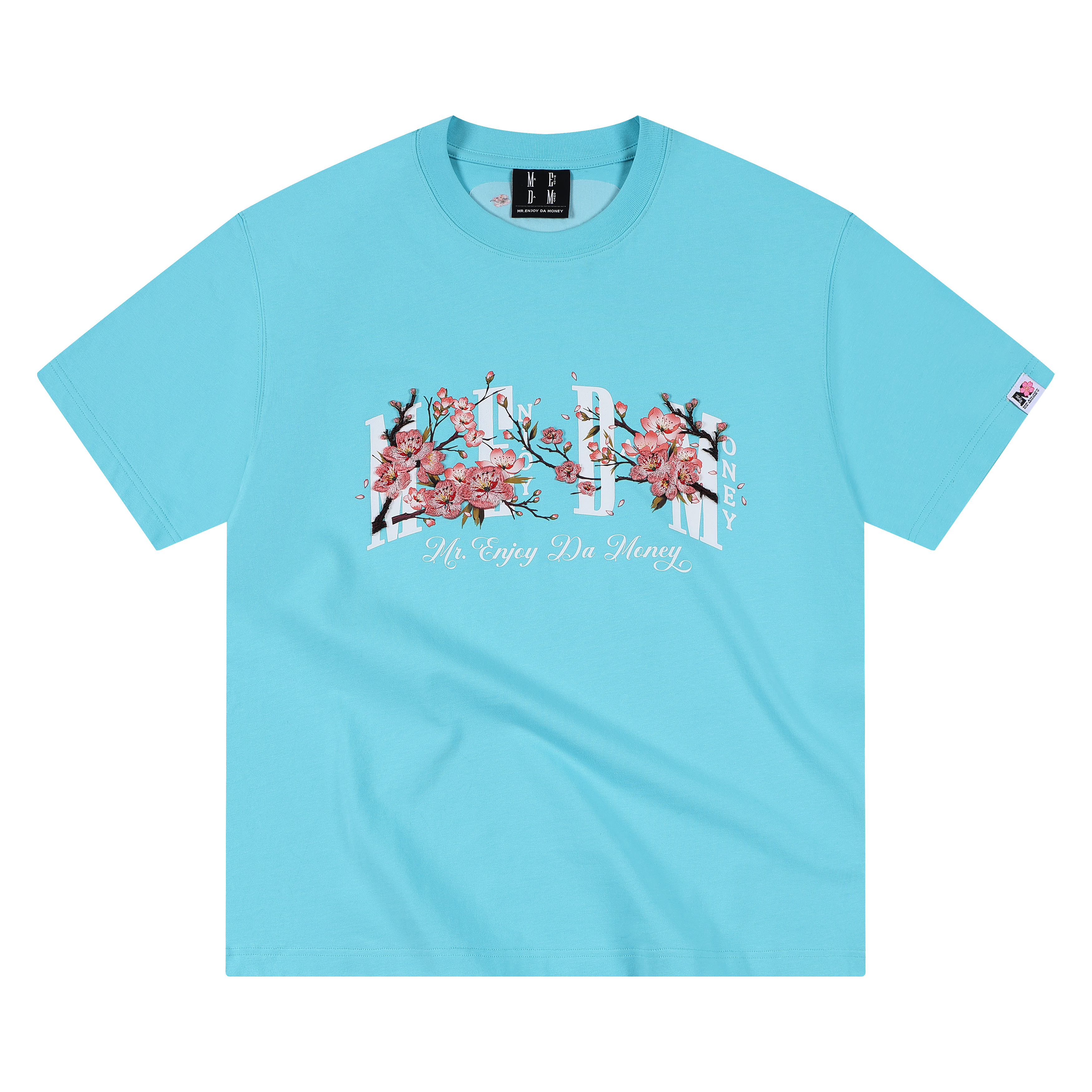 MEDM Four Character Cherry Blossom Embroidered Letter Printed Casual Round Neck T-shirt 26 Summer New Street Versatile Loose Short Sleeve