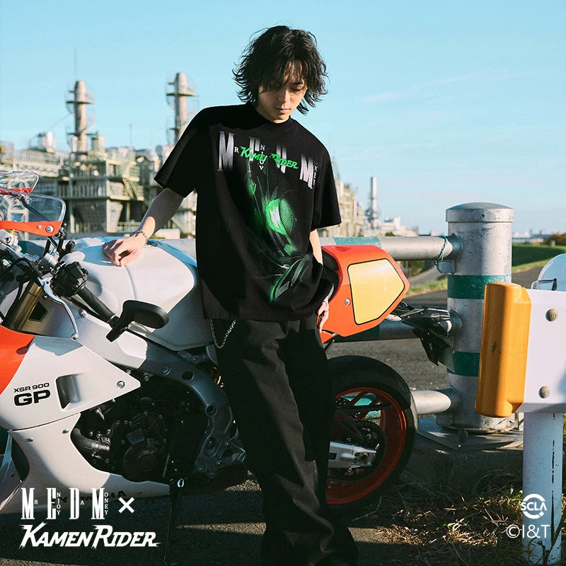 MEDMx Kamen Rider Neon Style Series Short Sleeve T-shirt Men's Summer American Retro T-shirt Casual Top