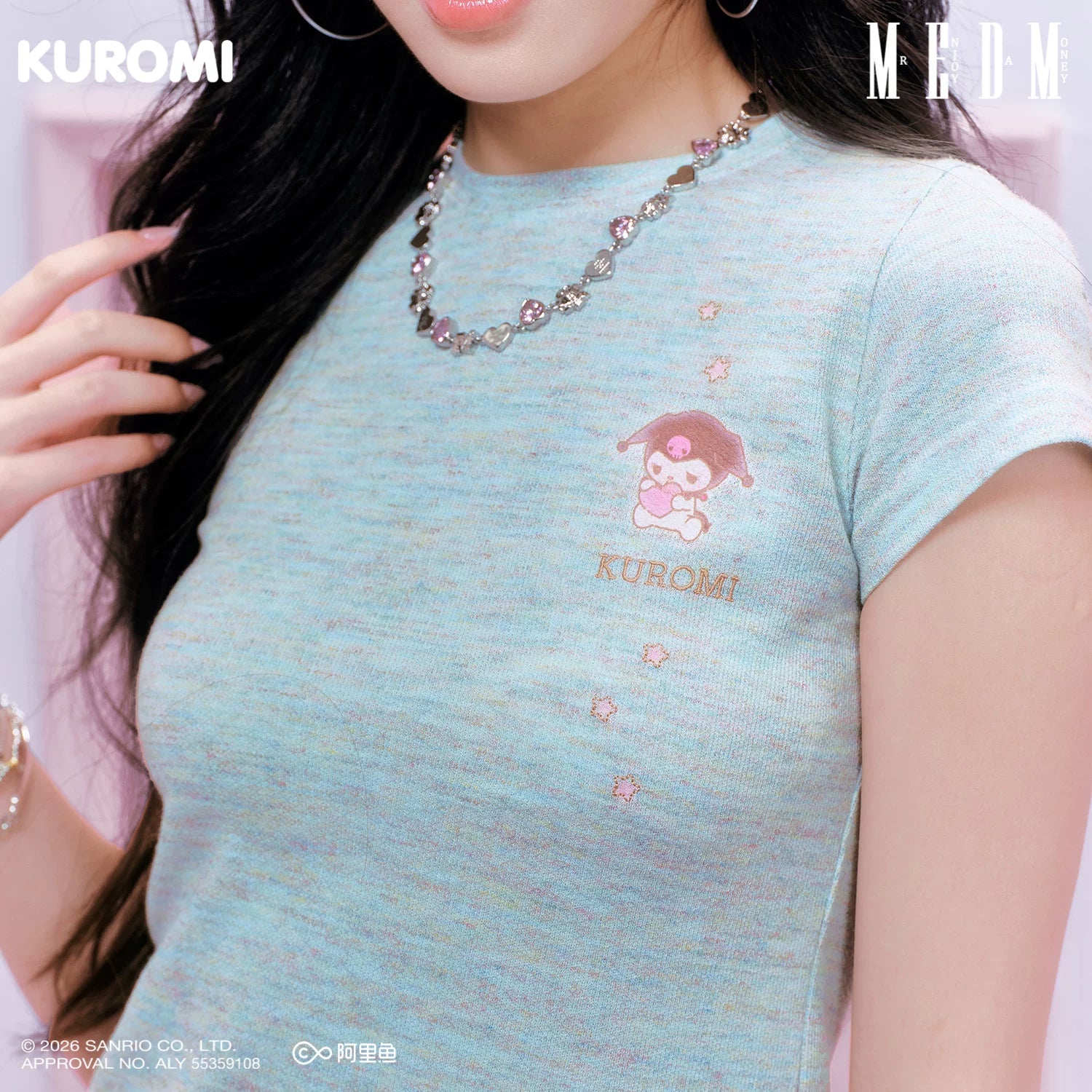MEDM × Sanrio Family Series Color Yarn Cool Lomi Pattern Embroidery Casual Short Sleeve Cute Sweet Girl T-shirt Female