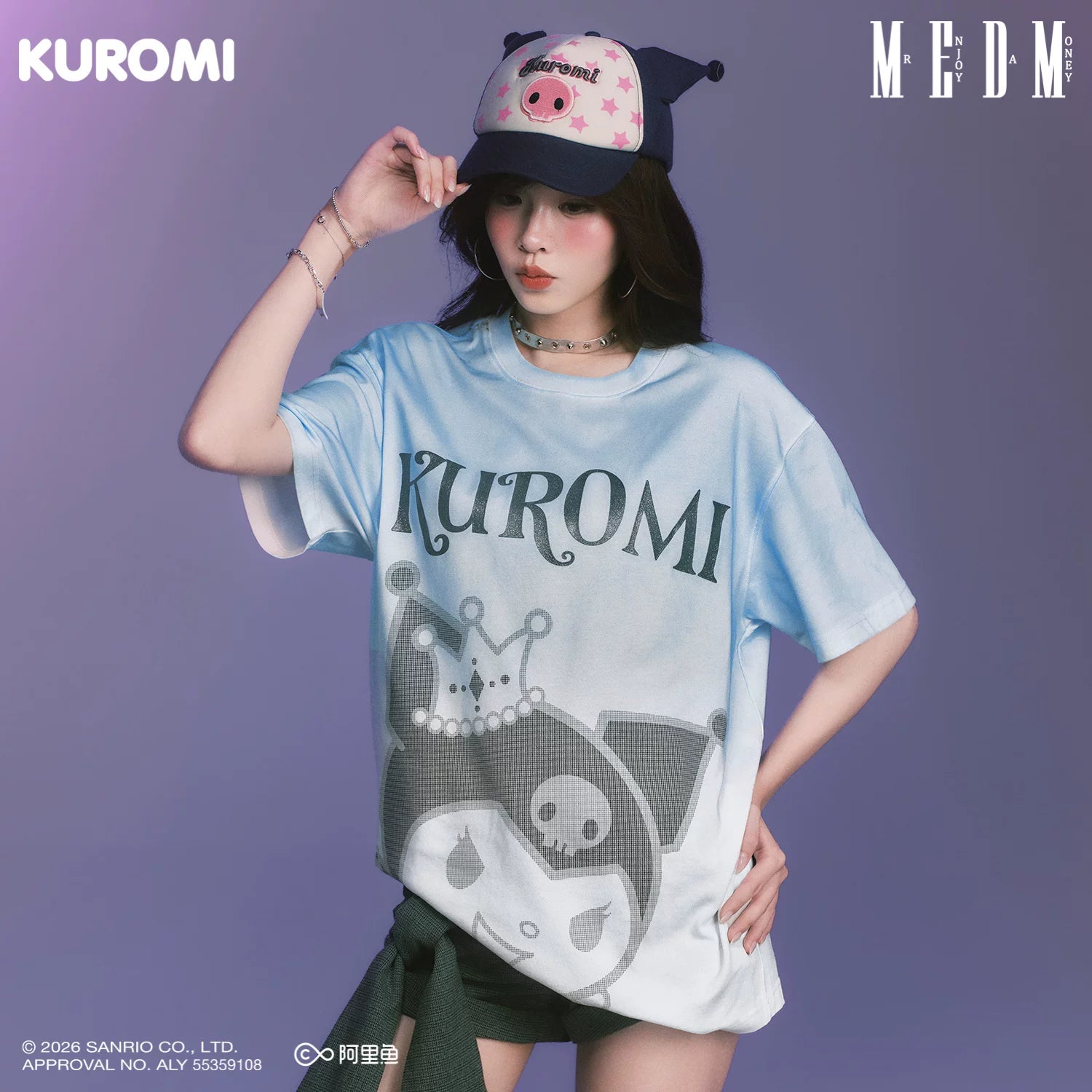 MEDM × Sanrio Family Series Sparkling Pink Gradient Cool Lomi Pattern Casual Round Neck Short Sleeve Couple T-shirt Summer