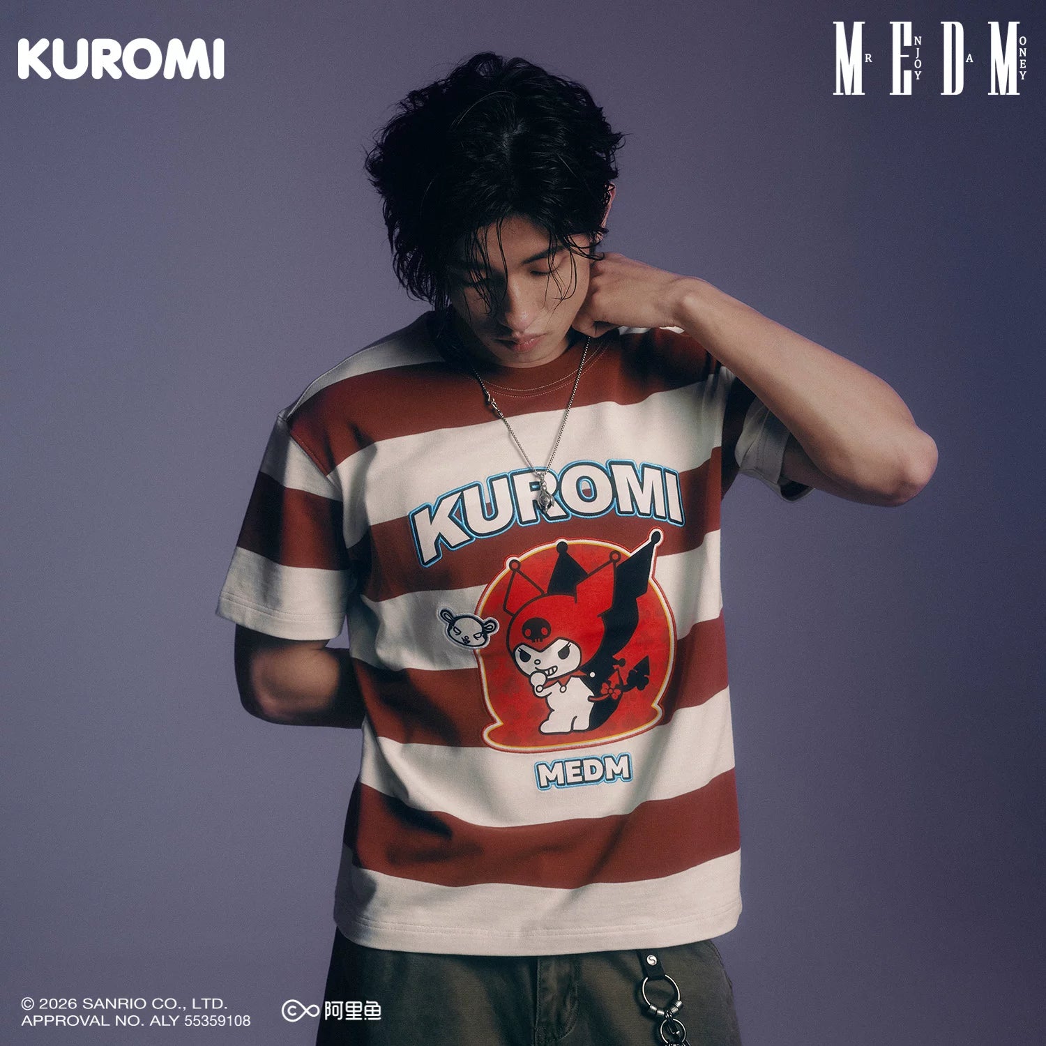MEDM × Sanrio Family Series Striped Cool Lomi Pattern Printed Casual Short Sleeve Summer Loose Round Neck T-shirt