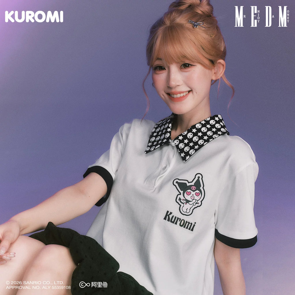MEDM × Sanrio Family Series Color Contrasting Collar Casual Short Sleeve Polo Shirt Cool Lomi Pattern Top Summer