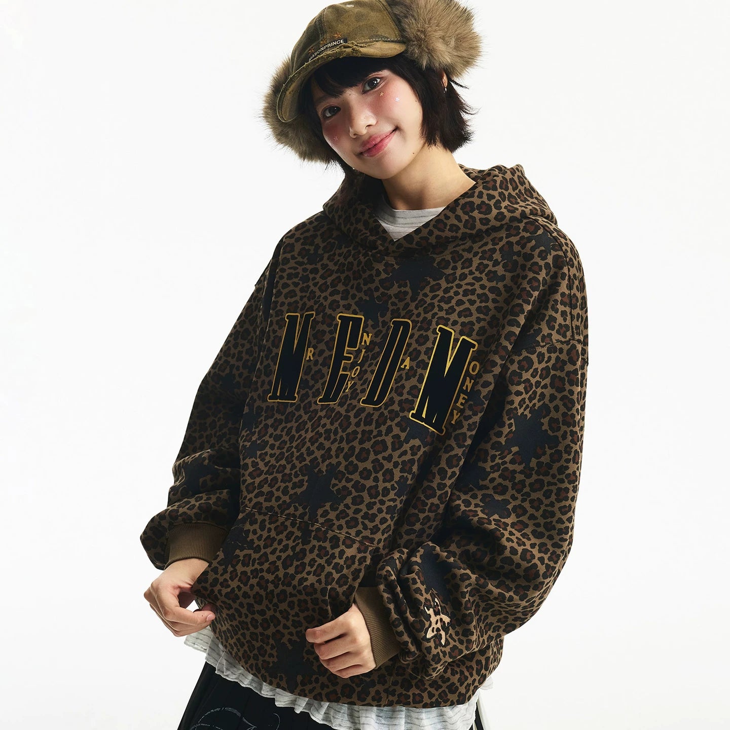 MEDM personalized leopard print camouflage casual hooded sweatshirt for autumn and winter American commuting men's and women's loose hoodies