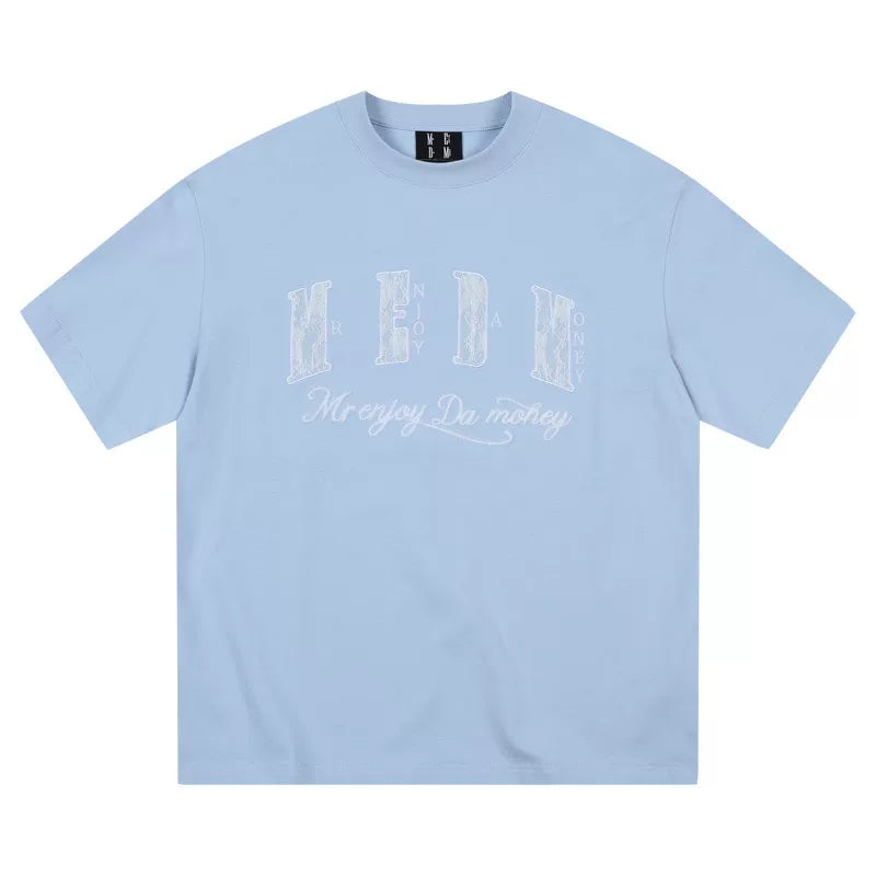 Star style MEDM burned lace solid color short sleeved T-shirt for men and women, summer American retro loose top t