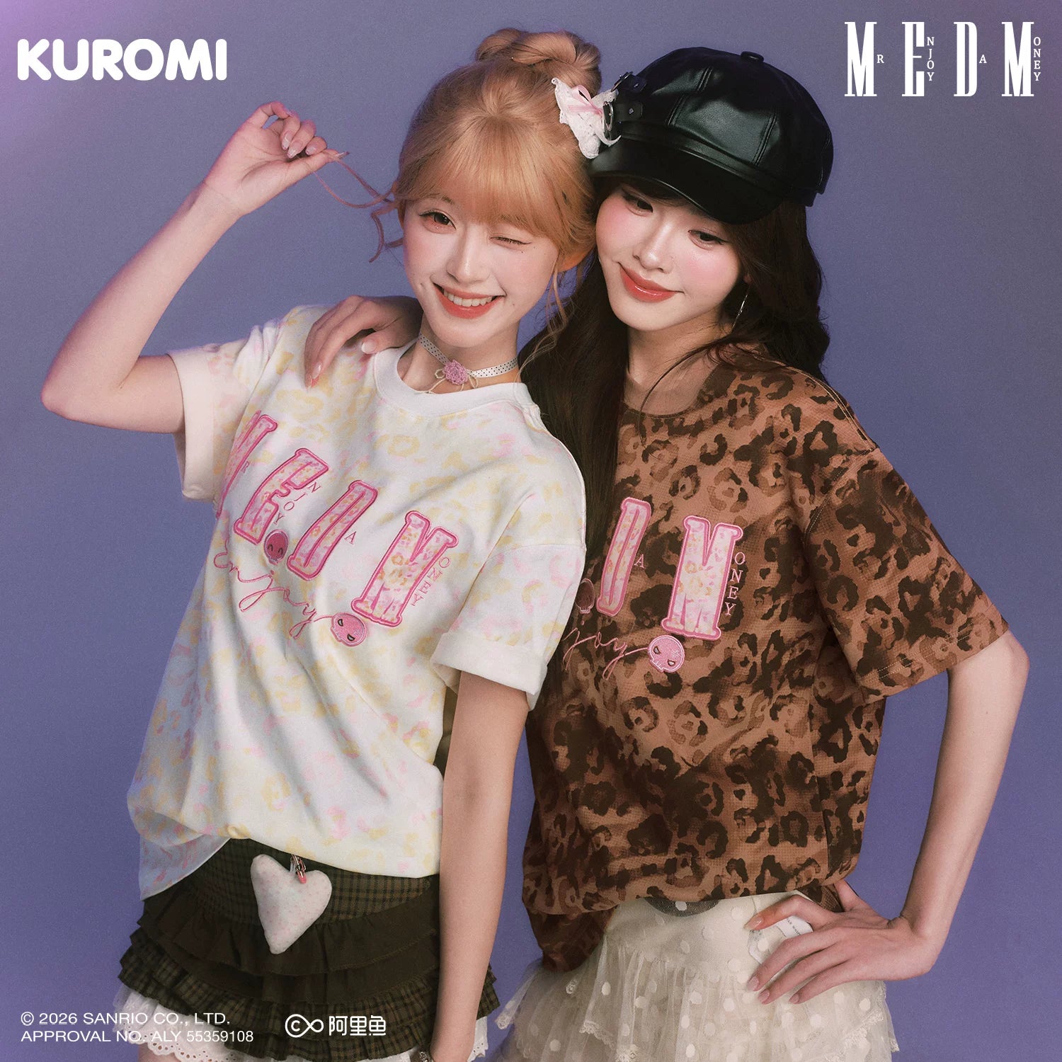 MEDM × Sanrio Family Series Leopard Pattern Cool Lomi Pattern Printed Casual Short Sleeve Loose Couple T-shirt Summer