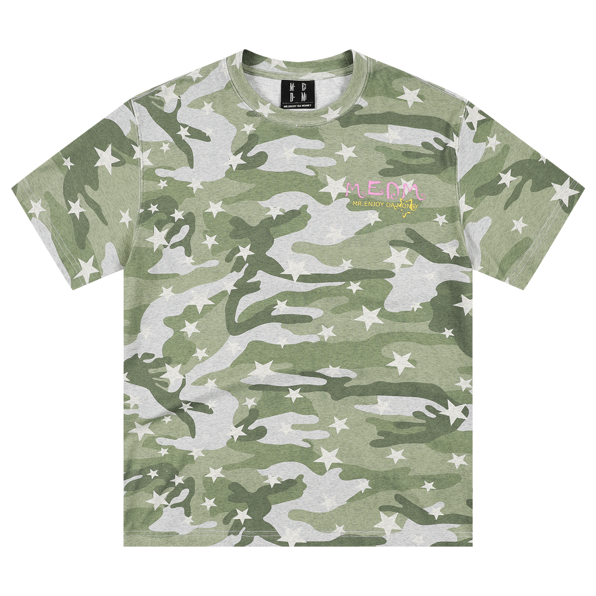 MEDM camouflage star full graffiti logo casual round neck T-shirt American retro skin friendly comfortable loose short sleeved shirt