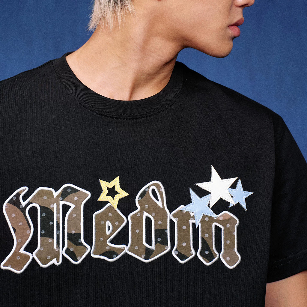 MEDM Sticky Star Camouflage Wave Dot Embroidered Casual Round Neck Short Sleeve Trendy Brand Heavy duty Letter Printed T-shirt for Men