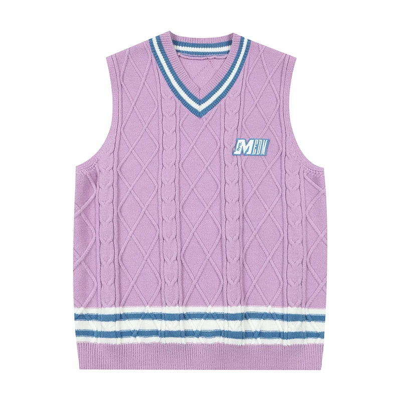 MEDM V-neck embroidered sleeveless sweater for spring and autumn, versatile for men and women, couple style, trendy college style vest, knitted sweater