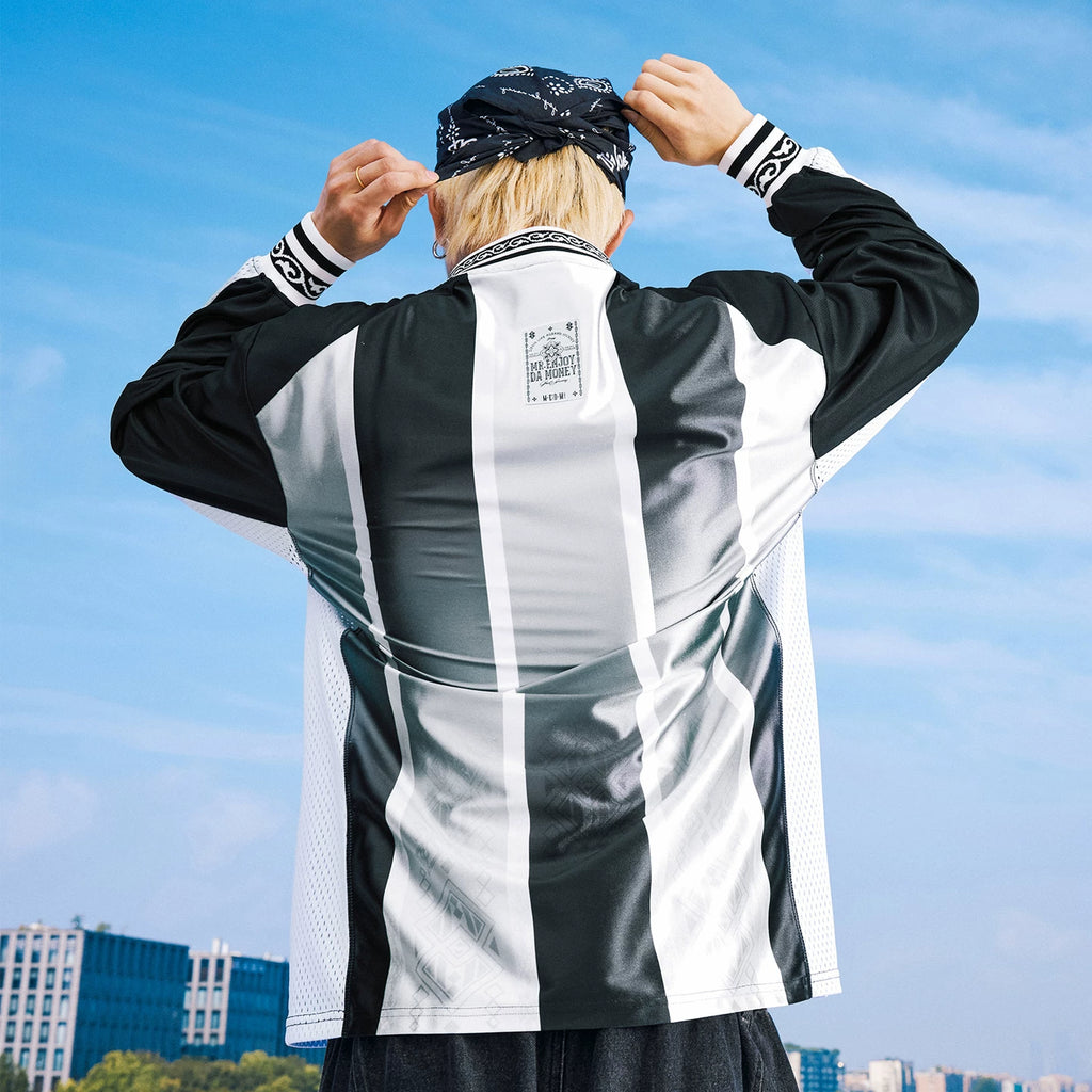 MEDM ethnic style contrasting casual jersey long sleeved T-shirt contrasting splicing breathable loose unisex top autumn