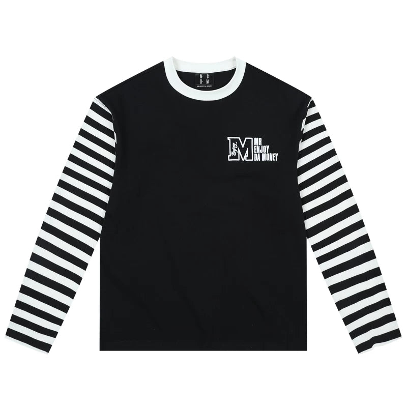 MEDM American retro long sleeved T-shirt with contrasting collar, trendy top for both men and women, loose T-shirt for spring 2025, new T-shirt for youth and fashion, spliced T-shirt