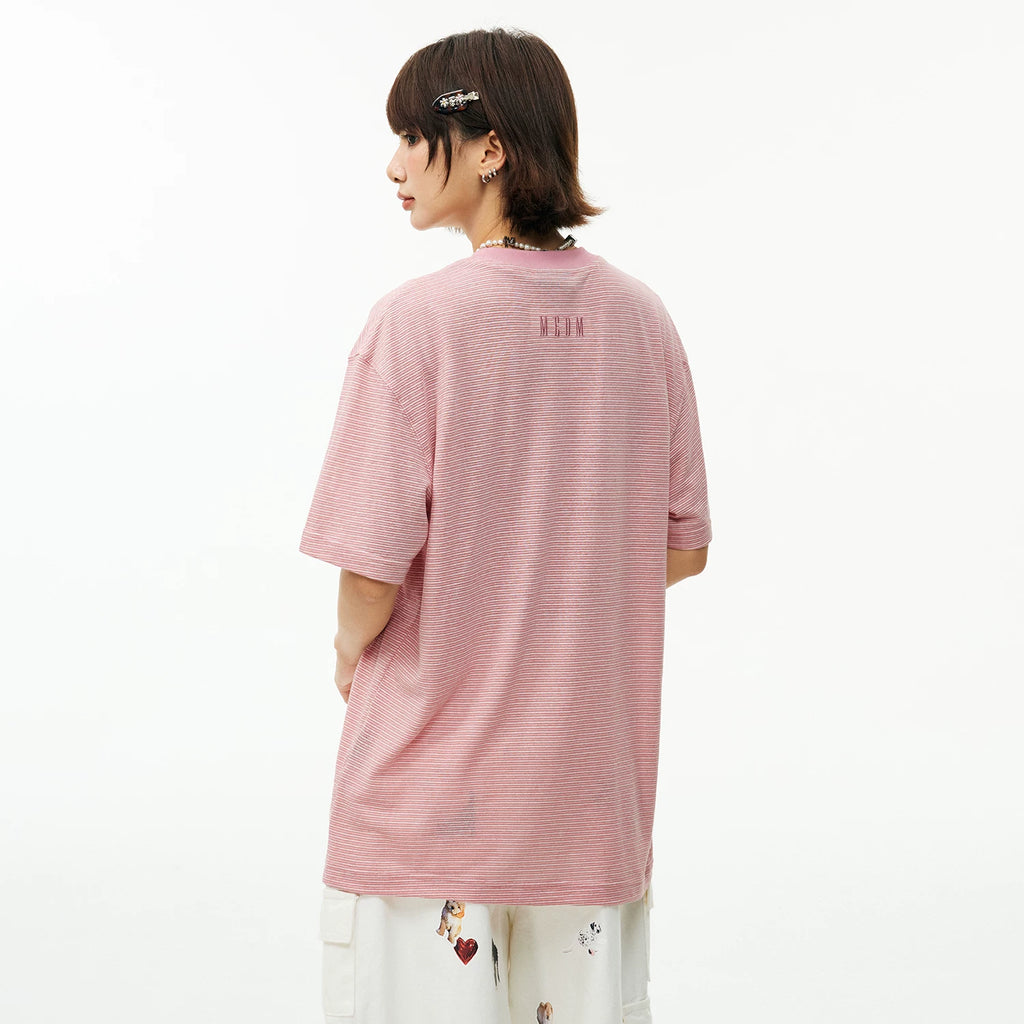 MEDM slim striped heart-shaped graffiti contrasting loose short sleeved trendy letter slim fit sweet cool slightly wide casual T-shirt