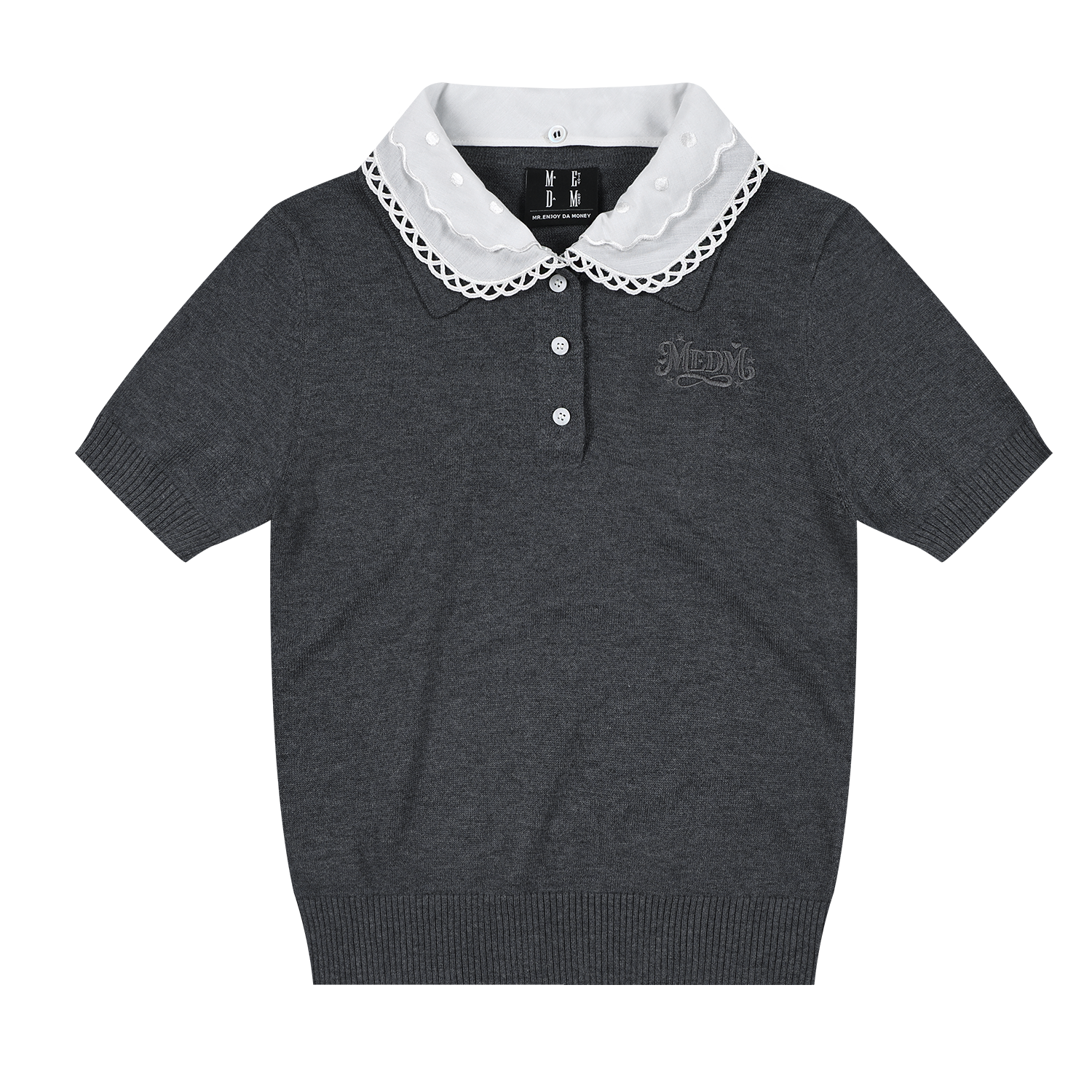 MEDM detachable lace collar casual knitted polo shirt simple and versatile sweet cool style loose short sleeved summer women