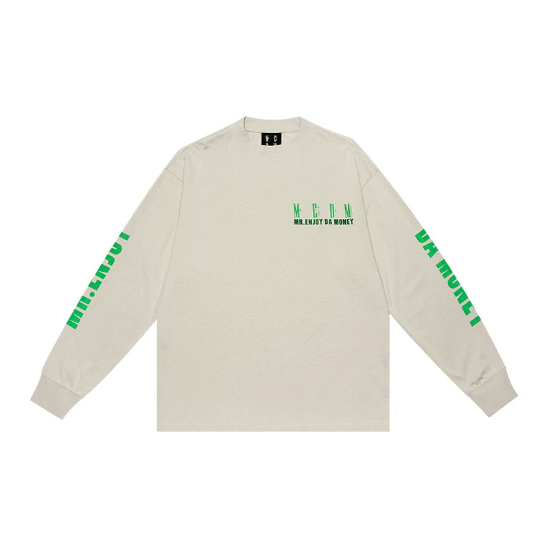 MEDM Guo Chao Back letter Big Prints Long Sleeve T -shirt Men's Autumn Loose American Street Circle Clips