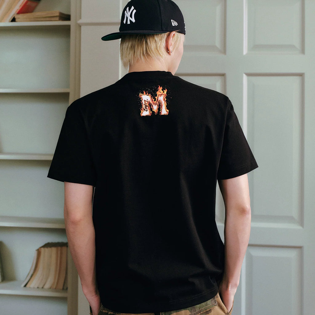 MEDM flame shaped letter logo print casual round neck short sleeved American street unisex loose T-shirt