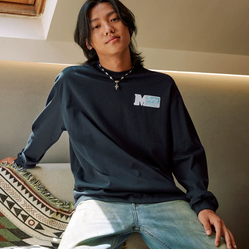MEDM small label armband long sleeved T-shirt men's autumn top women's American T-shirt couple casual versatile top trend