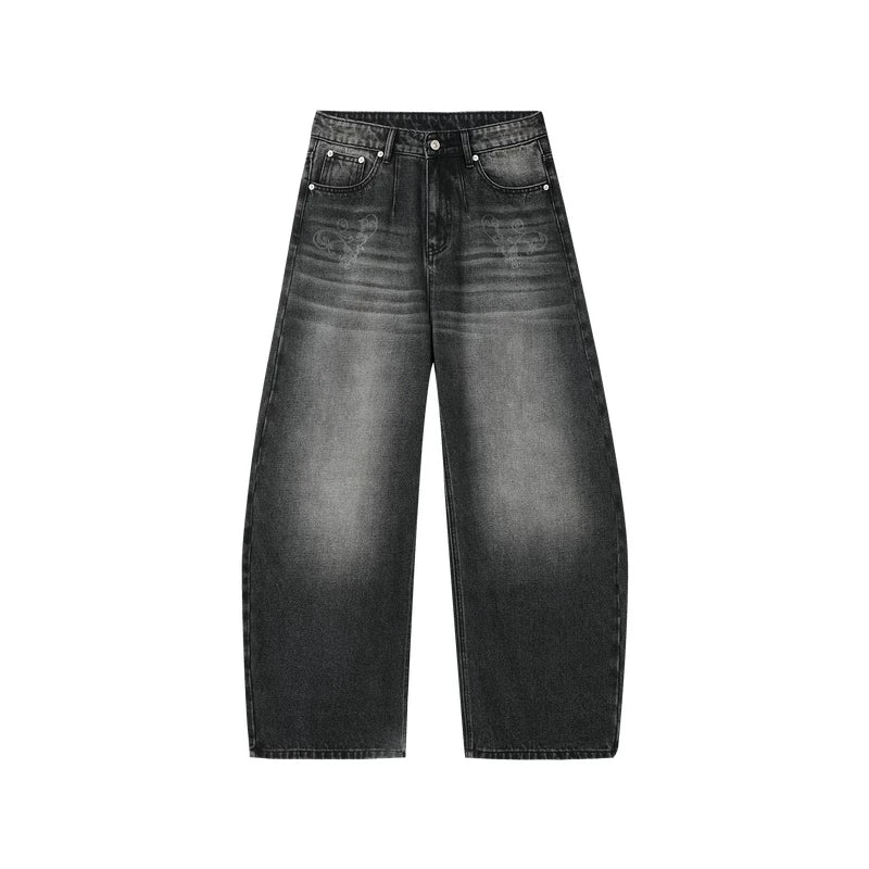 MEDM Flower Vine Laser Burnt Casual Bent Knife Jeans Street Versatile Mid Waist Micro Elastic Loose Wide Leg Pants Autumn