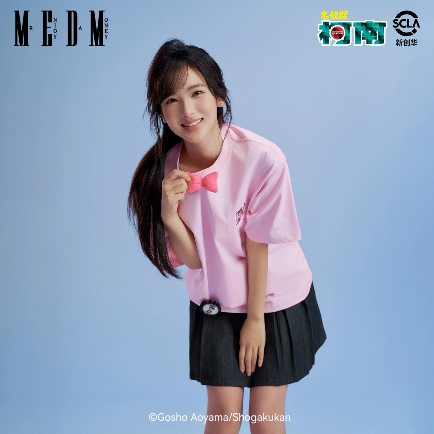 MEDMx Detective Conan collaboration bow embroidery logo casual short sleeved anime printed couple T-shirt summer