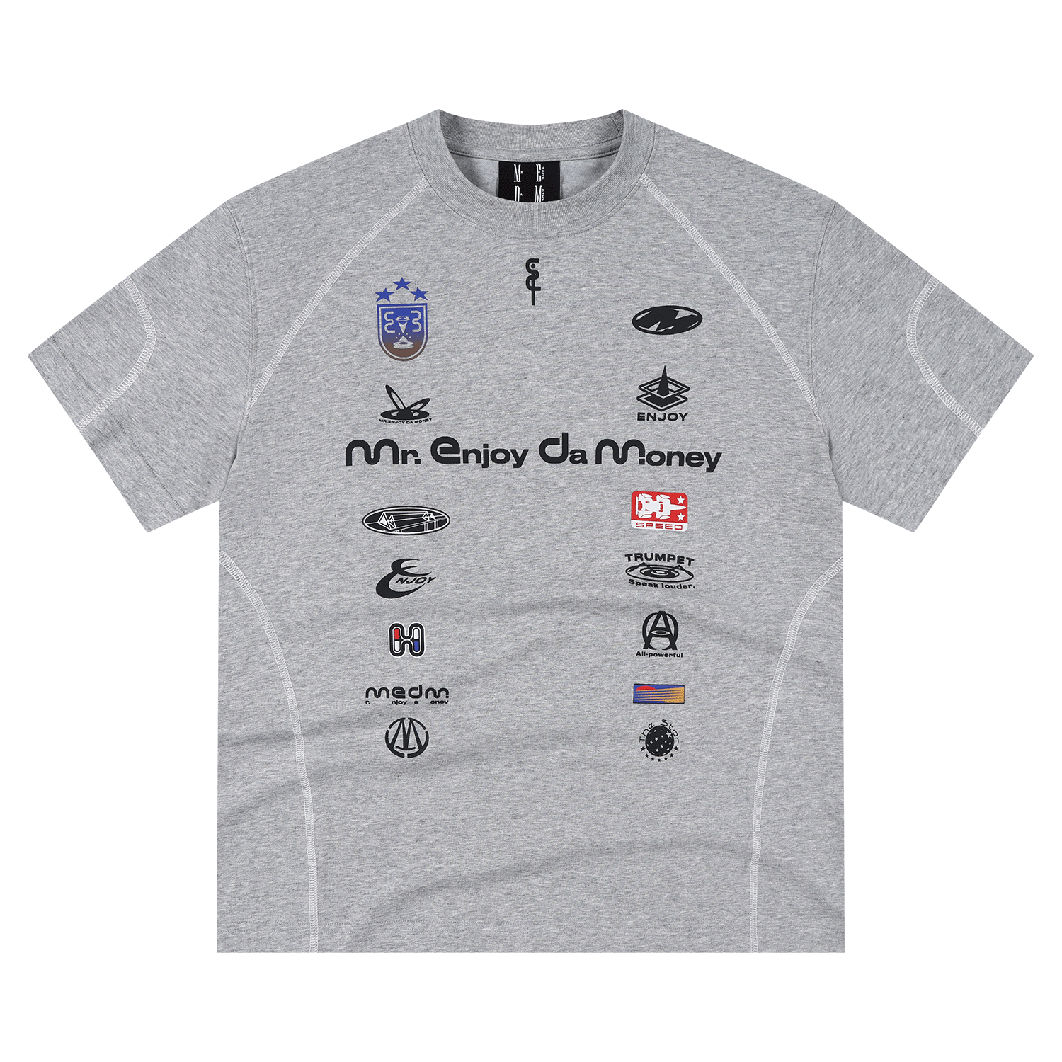 MEDM brand logo layout, stitching, personality, sports and leisure, round neck short sleeved, American trend, raglan sleeve T-shirt, summer