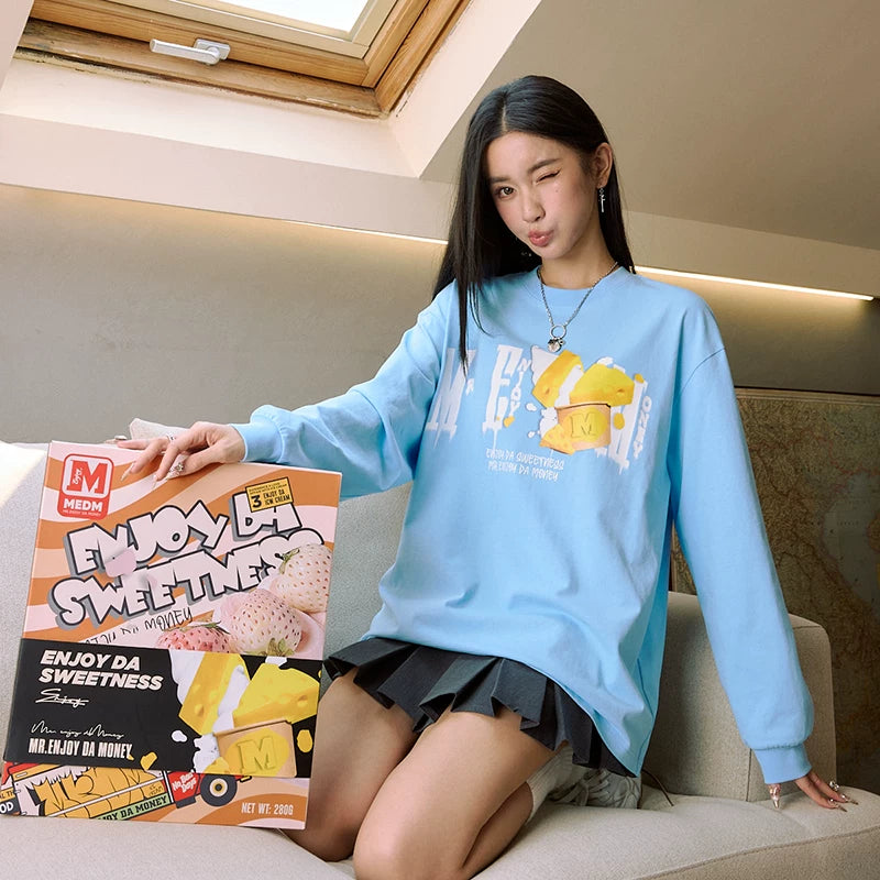 MEDM cake series long sleeved T-shirt unisex autumn versatile top American hip-hop loose casual T-shirt