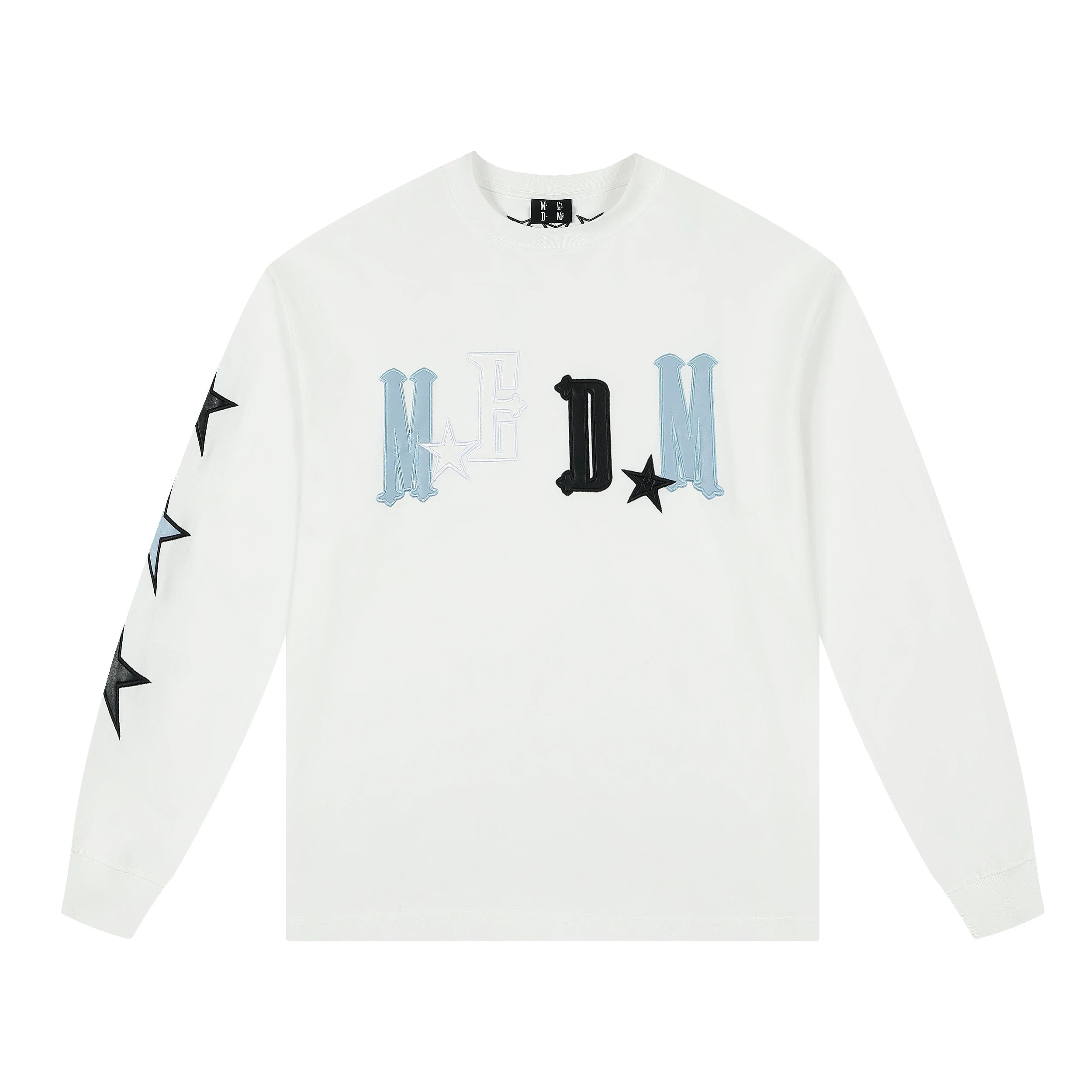 MEDM American Trendy Brand Star Sticky Leather Embroidered Long Sleeve T-shirt for Men in Spring and Autumn, with a niche design and loose casual T-shirt