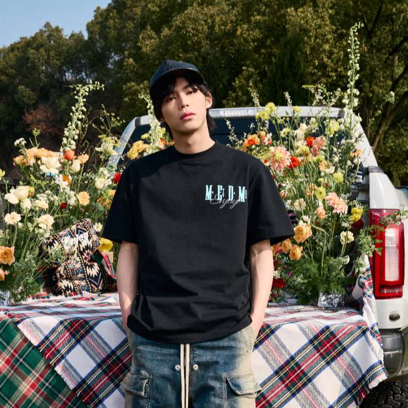 MEDM tricolor printed short sleeve casual spring summer loose T-shirt round neck trend half sleeve versatile China-Chic American ins