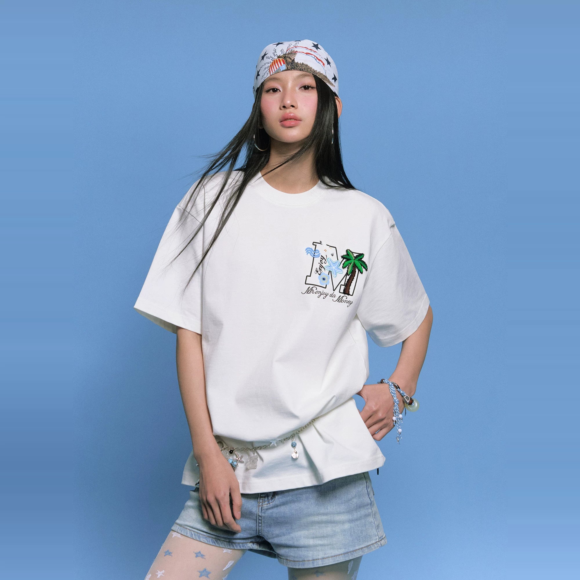 MEDM26SS Summer Palm Tree Summer T-shirt for Men, Pure Cotton Short Sleeve for Women, Design Sense, Niche American T-shirt Trend