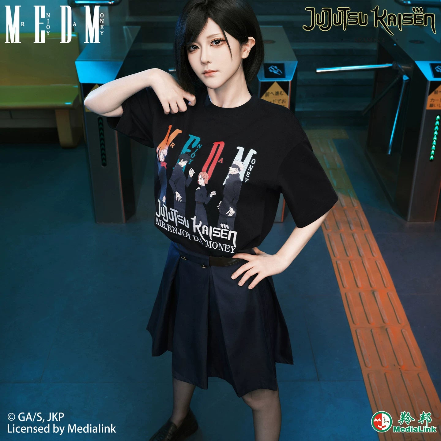 MEDM x Spell Battle Collaboration - Anime Multiplayer Printed Casual Round Neck Short Sleeve Trendy Cotton T-shirt for Men and Women Summer