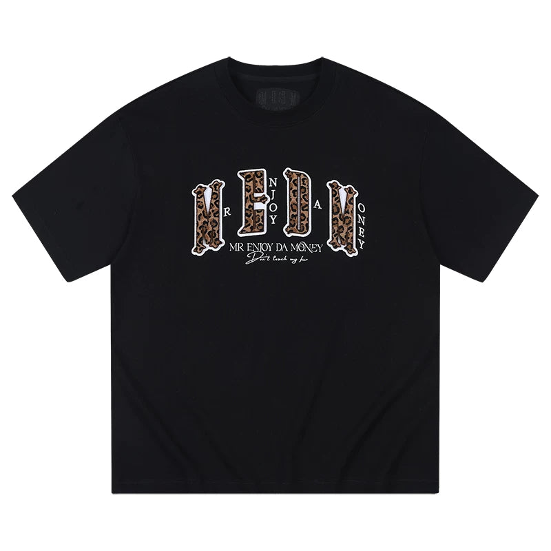 MEDM25SS Solona Summer Cool Sunscreen Toothbrush Embroidered Leopard Pattern Four Character Short Sleeve T-shirt
