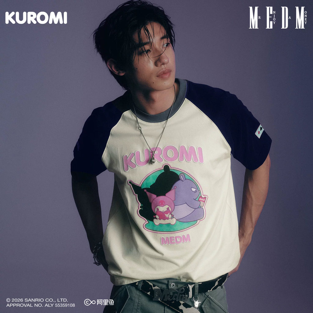 MEDM × Sanrio Family Series Cool Lomi Pattern Printed Color Contrasting Casual Shoulder Short Sleeve Couple T-shirt Summer