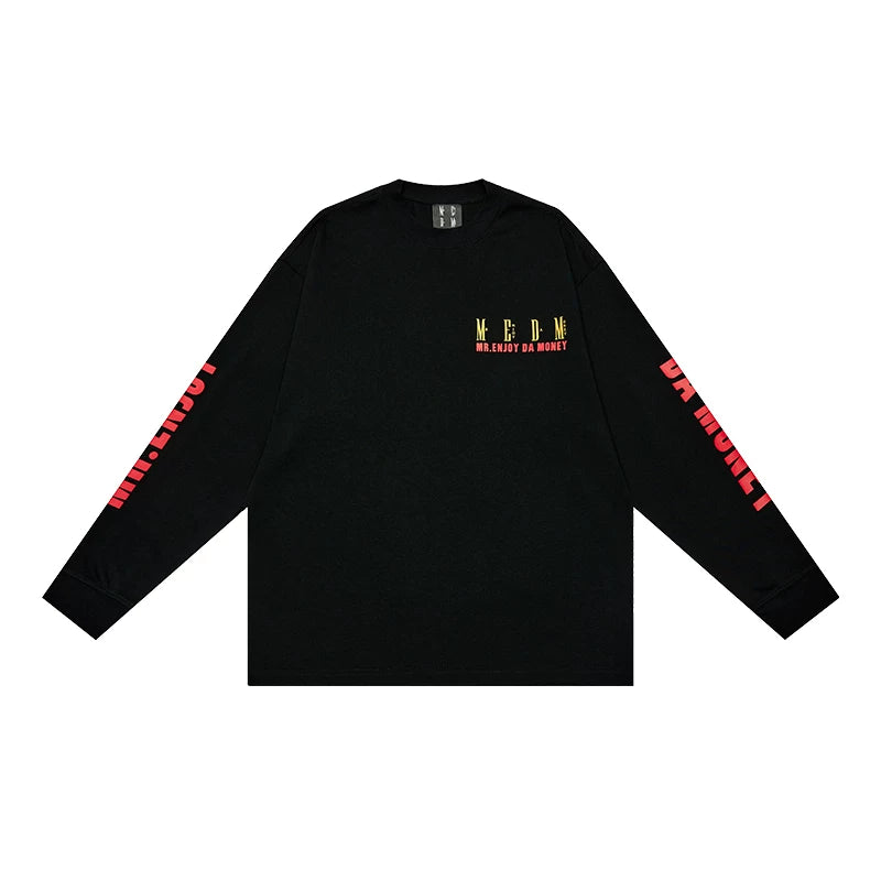 MEDM Guo Chao Back letter Big Prints Long Sleeve T -shirt Men's Autumn Loose American Street Circle Clips