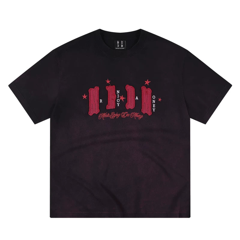 MEDM gradient washed cloth embroidered logo casual round neck short sleeved summer street versatile simple loose couple T-shirt