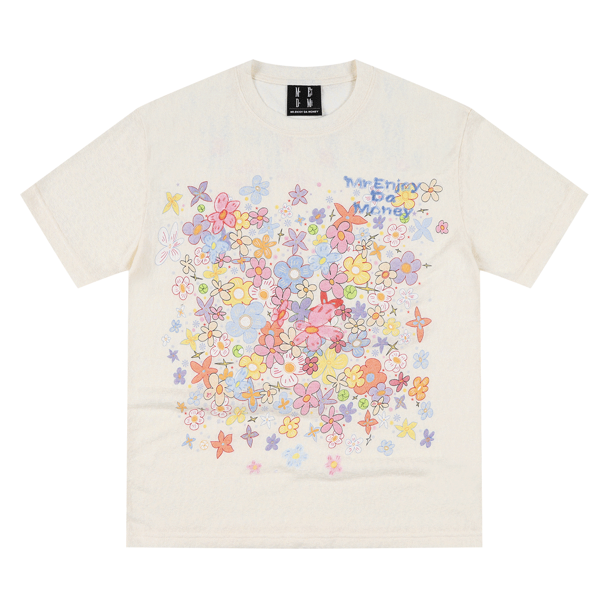 MEDM Dream Illusion Bubble Full Print Flower Sea Dream Sleep Manga Flower Printed Colorful Yarn Casual Short Sleeve Loose Round Neck T-shirt
