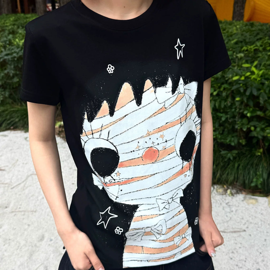 MEDM × YUY Jade Collaboration - Large Face Series Pattern Printed Women's Edition Slim fit Casual Round Neck Short Sleeve Versatile T-shirt