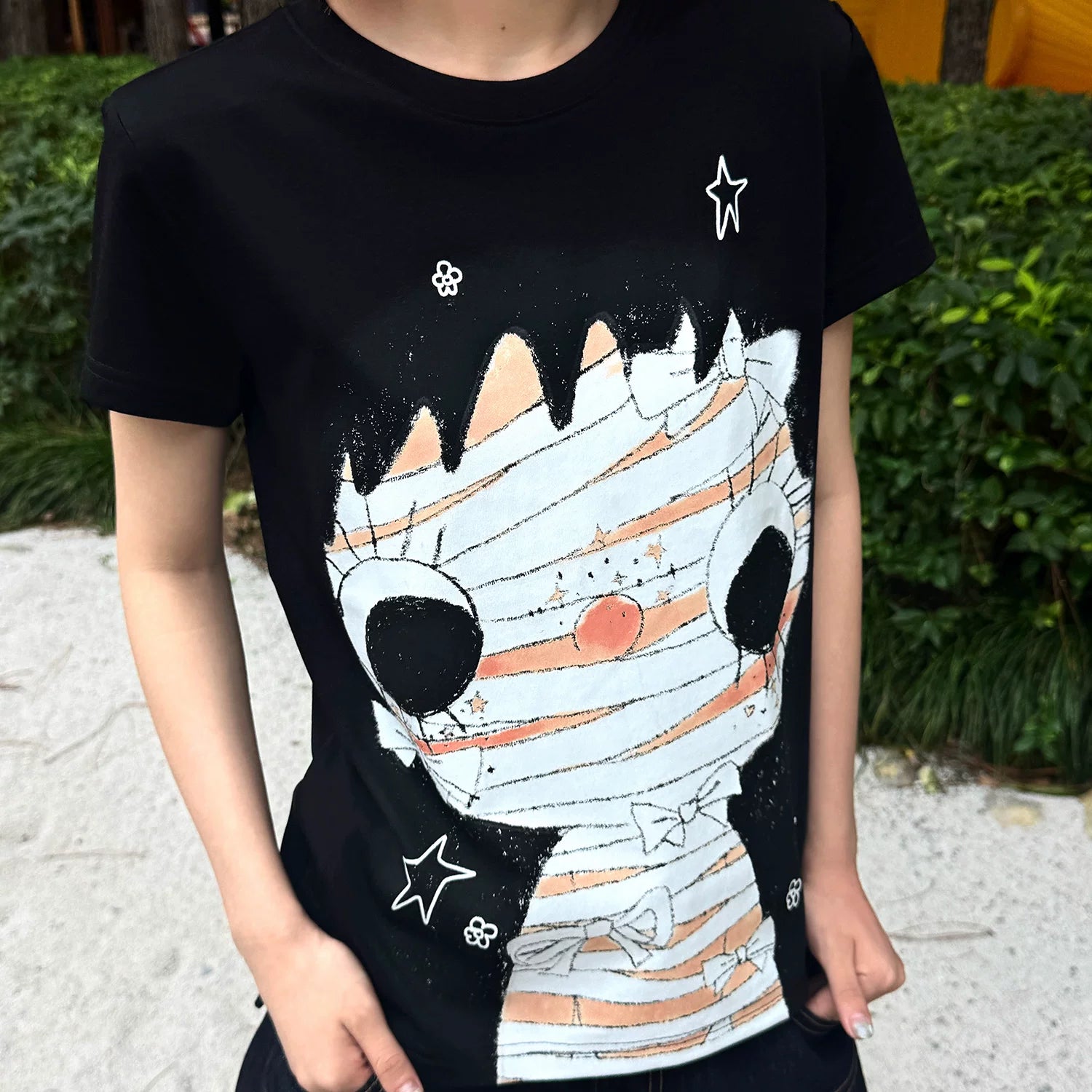 MEDM × YUY Jade Collaboration - Large Face Series Pattern Printed Women's Edition Slim fit Casual Round Neck Short Sleeve Versatile T-shirt