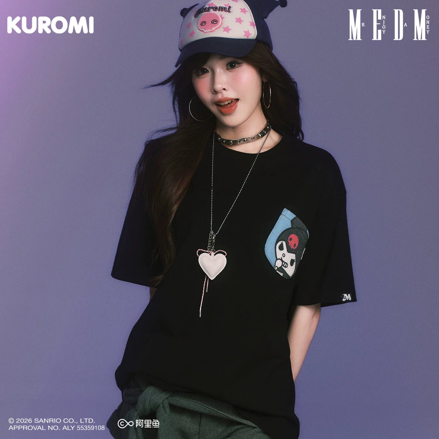 MEDM × Sanrio Family Series Knitted Pocket Casual Round Neck Short Sleeve Cool Lomi Pattern Loose T-shirt Summer