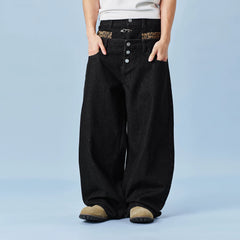 MEDM High Street Style Wide Leg Casual Double Waist Jeans Street Fashion Vintage Loose Wide Leg Floor Pants